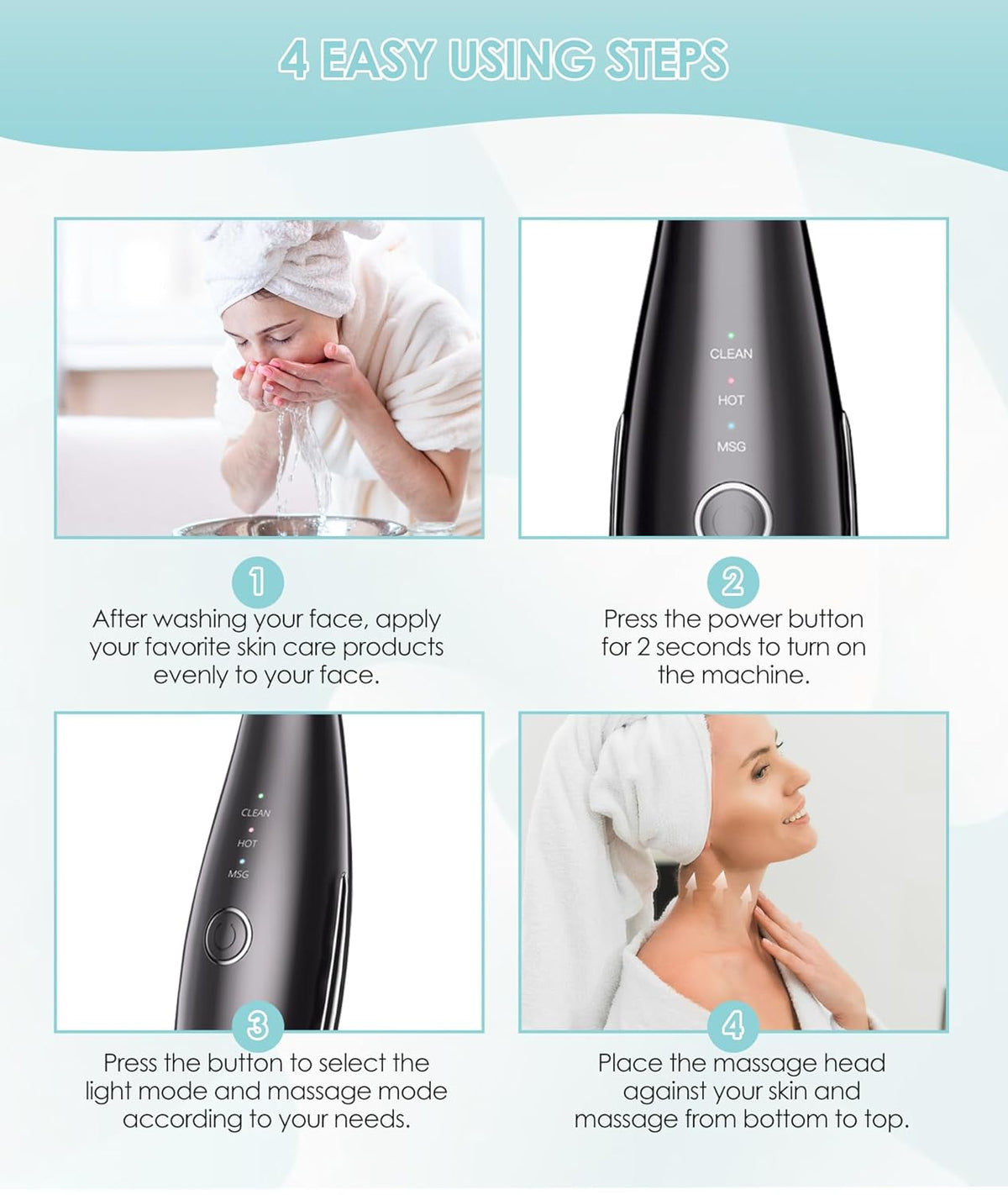 ELISHINE 7 Color Neck Face Massager - Facial Massager Tool for Skin Care at Home, Vibrating Face Massager with Thermals, Galvanic Machines Black