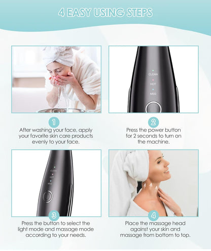 ELISHINE 7 Color Neck Face Massager - Facial Massager Tool for Skin Care at Home, Vibrating Face Massager with Thermals, Galvanic Machines Black